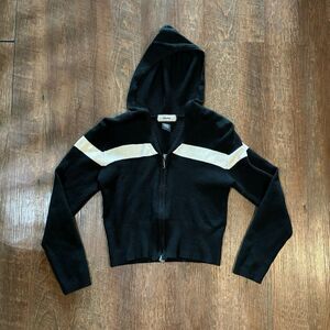 Gas Vintage 90s Womens L Knit Acrylic Sweater Hooded L Full Zip Crop’d Stretch
